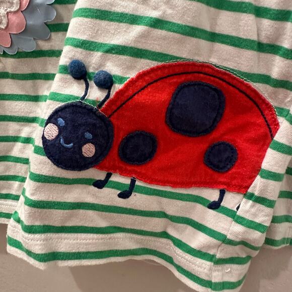 Mini Boden Appliqué Bird Bee Ladybug Green Stripe Long Sleeve Shirt - Picture 4 of 7